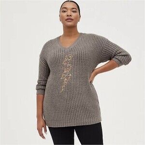New Torrid Women’s Gray Heavy Knit Long Sleeve Sweater, Top Size 1 ￼